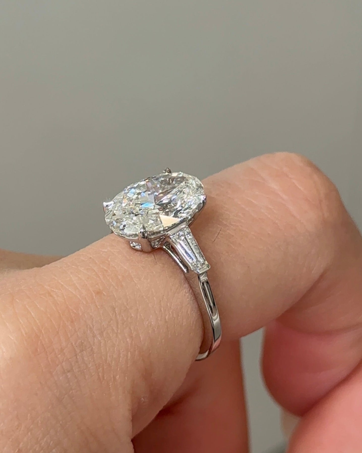 Marquise Shaped Three Stone Lab Grown Diamond Engagement Ring