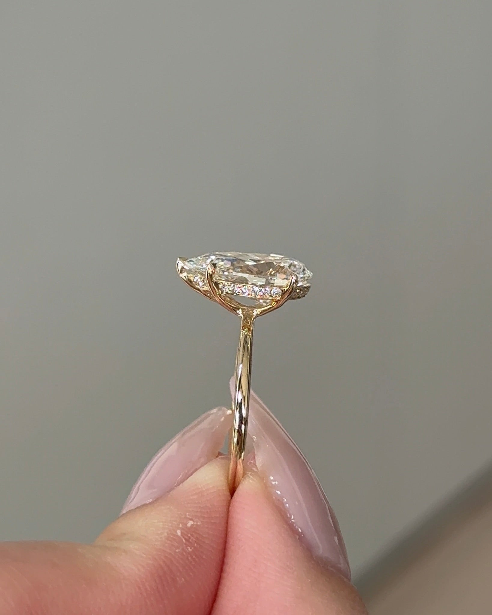 Marquise Shaped Three Stone Lab Grown Diamond Engagement Ring