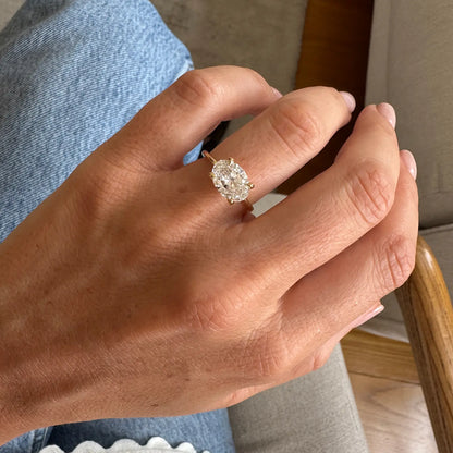 Timeless 2 CT Oval Cut East-West Solitaire Lab Grown Diamond Engagement Ring