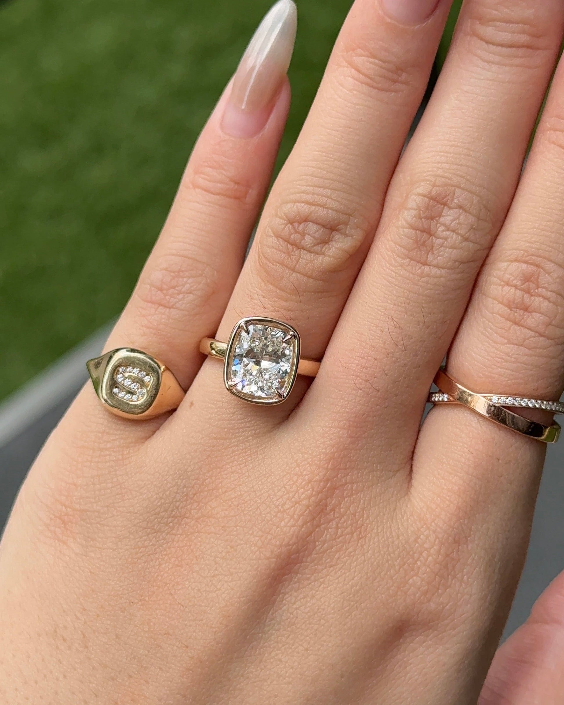 Marquise Shaped Three Stone Lab Grown Diamond Engagement Ring