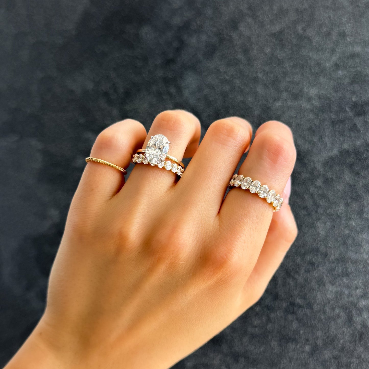 Marquise Shaped Three Stone Lab Grown Diamond Engagement Ring