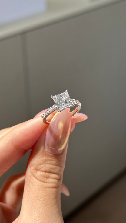 Marquise Shaped Three Stone Lab Grown Diamond Engagement Ring