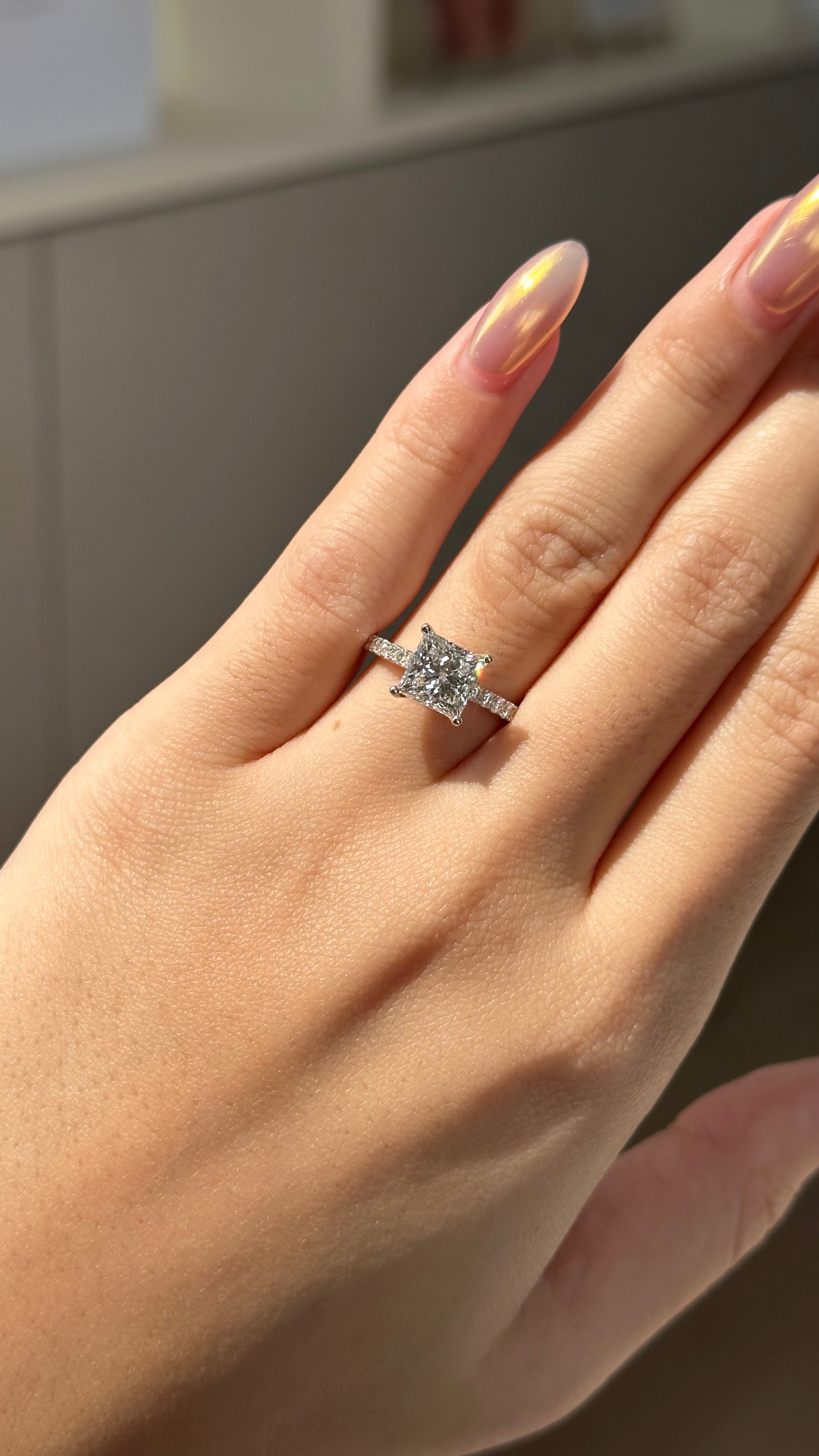 Marquise Shaped Three Stone Lab Grown Diamond Engagement Ring