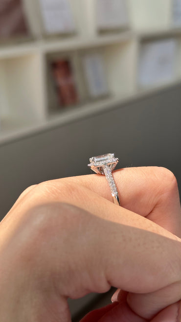 Marquise Shaped Three Stone Lab Grown Diamond Engagement Ring