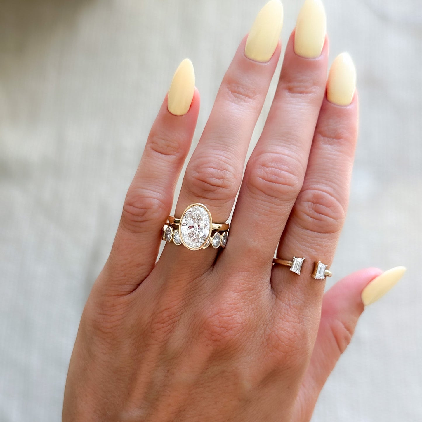 Marquise Shaped Three Stone Lab Grown Diamond Engagement Ring