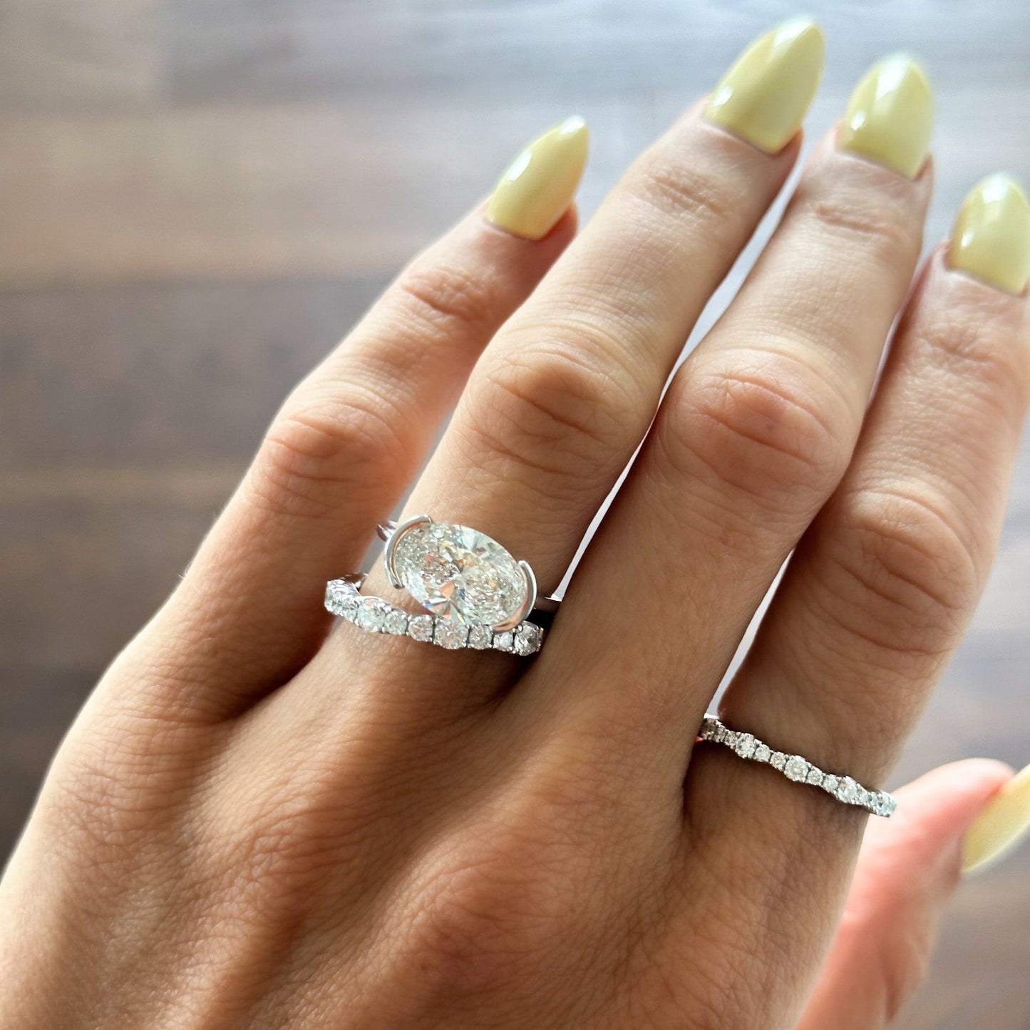 Marquise Shaped Three Stone Lab Grown Diamond Engagement Ring