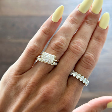 Marquise Shaped Three Stone Lab Grown Diamond Engagement Ring