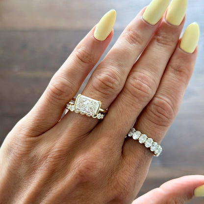 Marquise Shaped Three Stone Lab Grown Diamond Engagement Ring