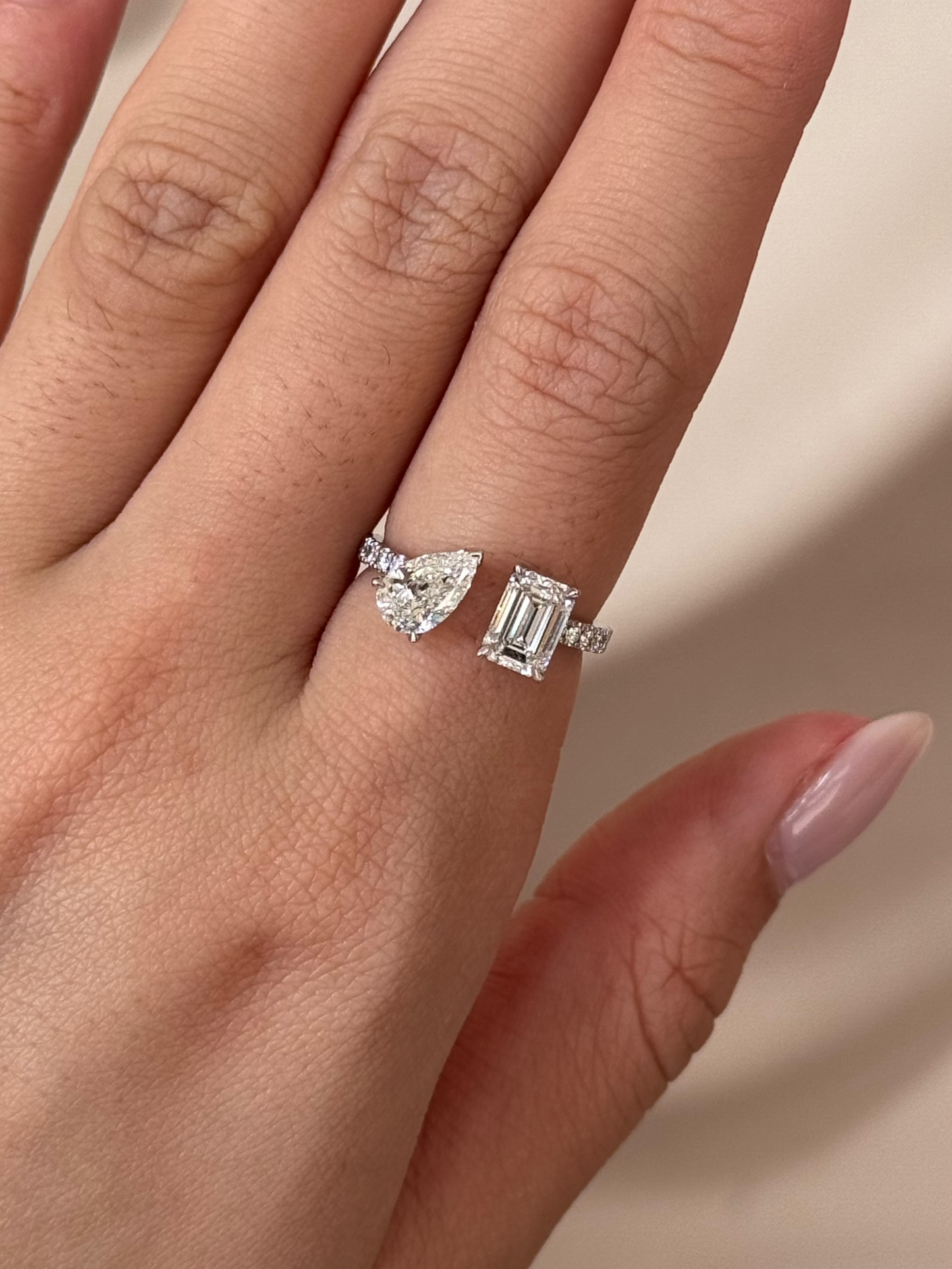 Marquise Shaped Three Stone Lab Grown Diamond Engagement Ring