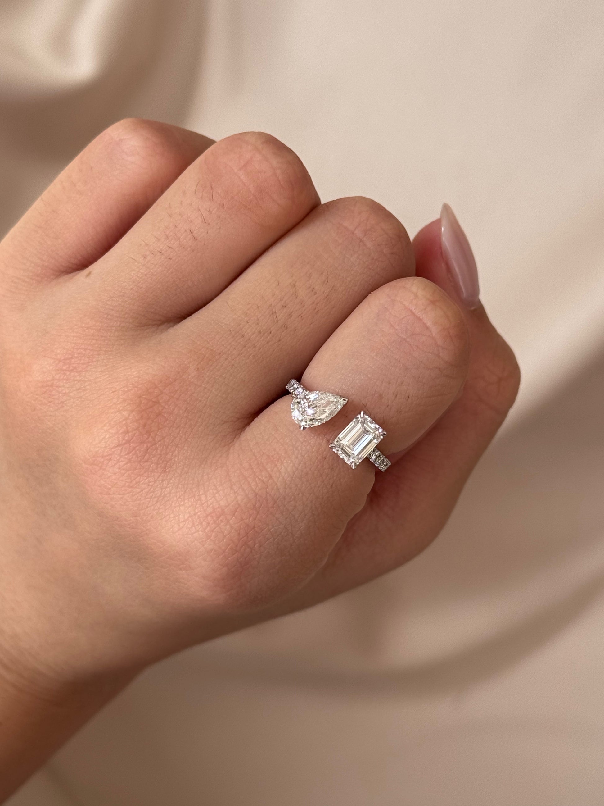 Marquise Shaped Three Stone Lab Grown Diamond Engagement Ring