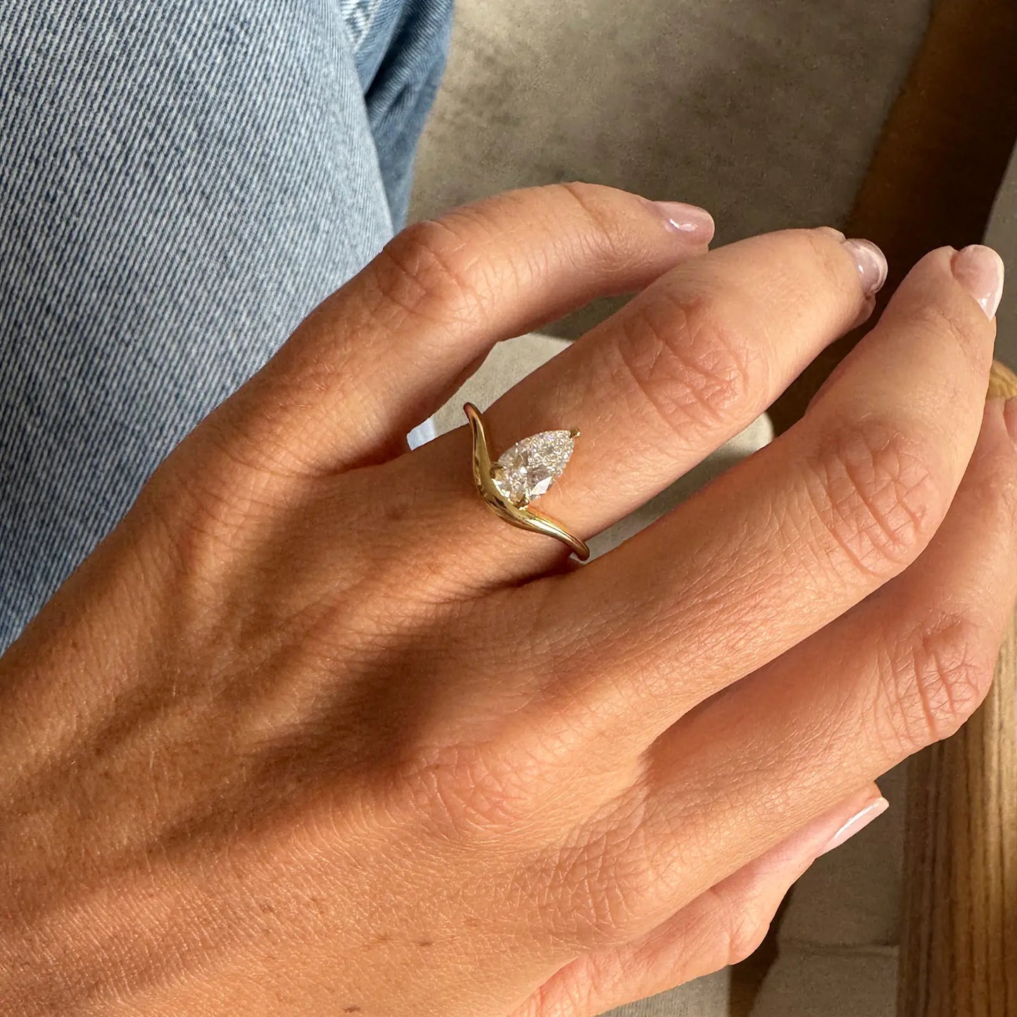 Timeless 1 CT Pear Cut Swirl Solitaire Styled Lab Grown Diamond Engagement Ring