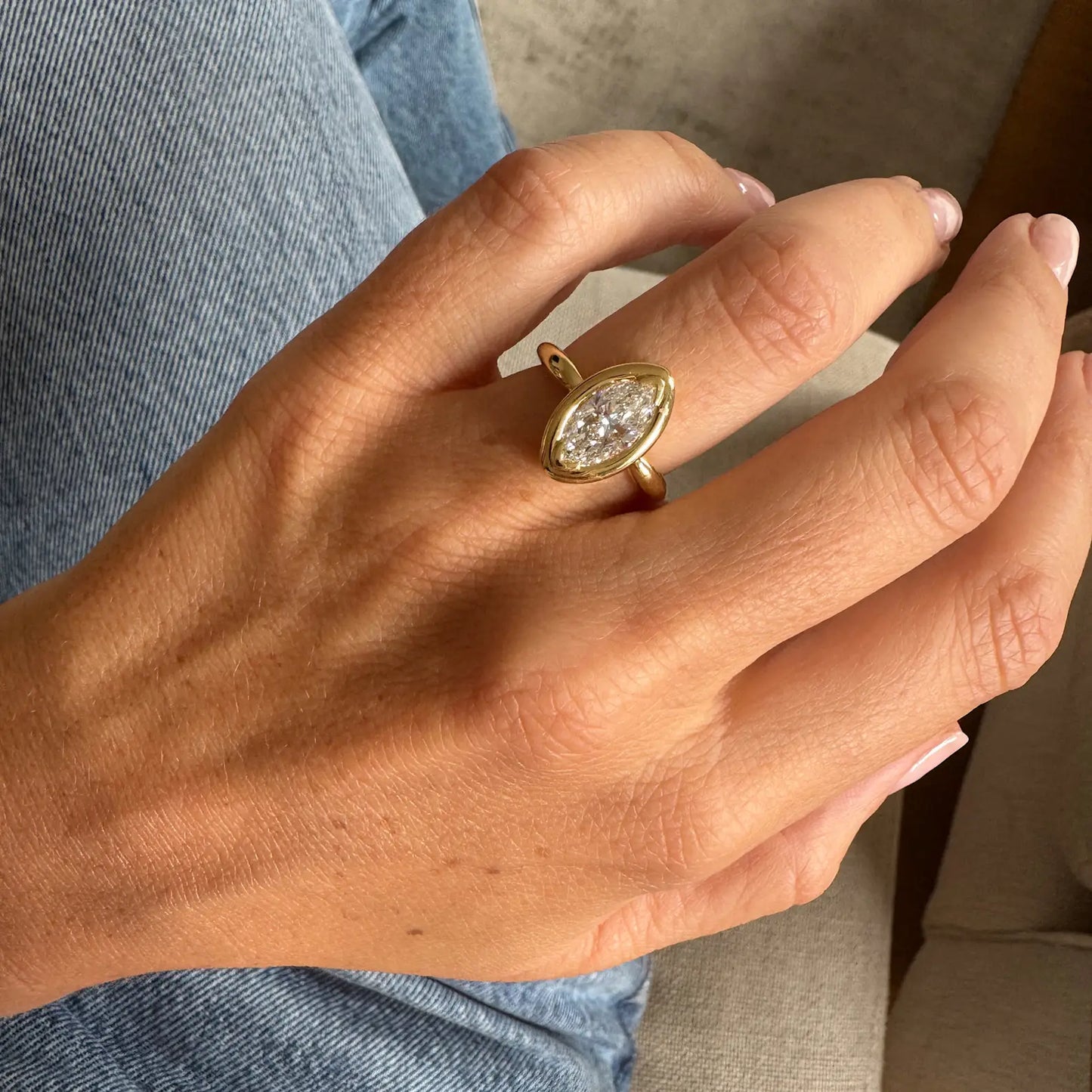 Timeless 1.5 CT Marquise Cut Bezel Solitaire Styled Lab Grown Diamond Engagement Ring