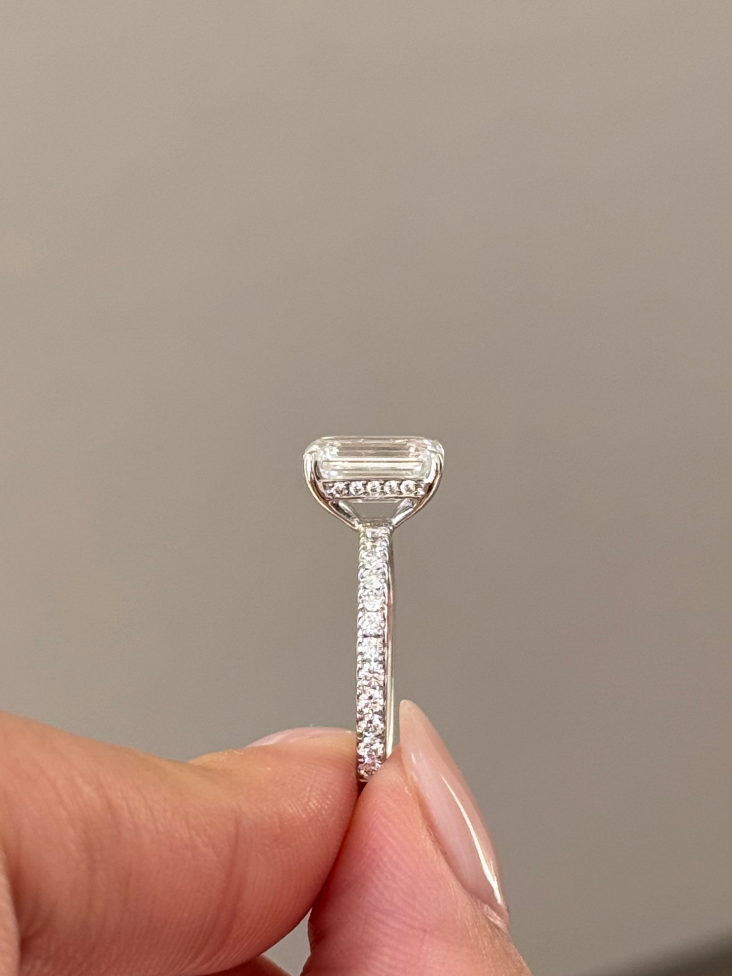 Marquise Shaped Three Stone Lab Grown Diamond Engagement Ring