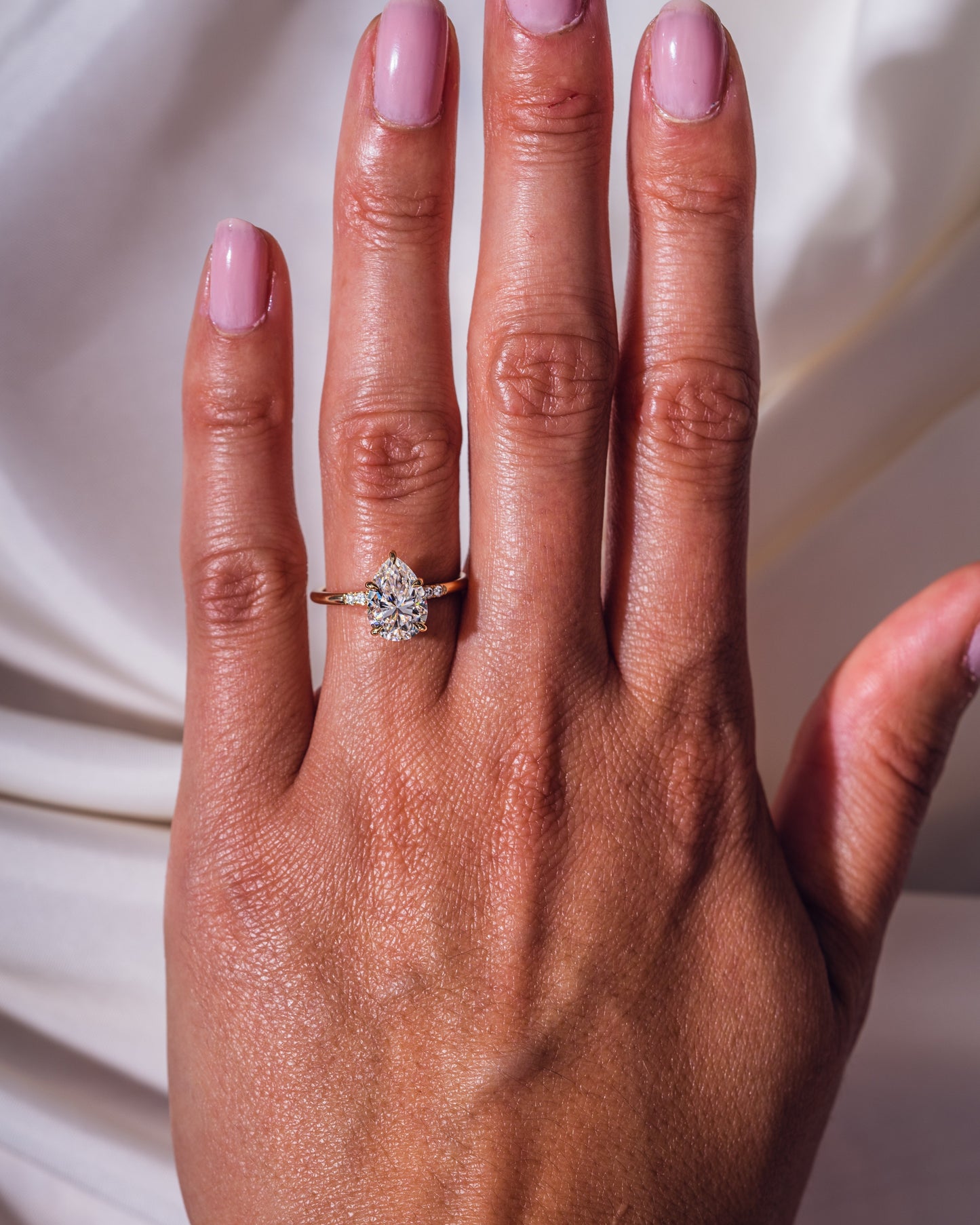 1.93 CT Pear Cut Lab Grown Diamond Engagement Ring With Hidden Halo Setting