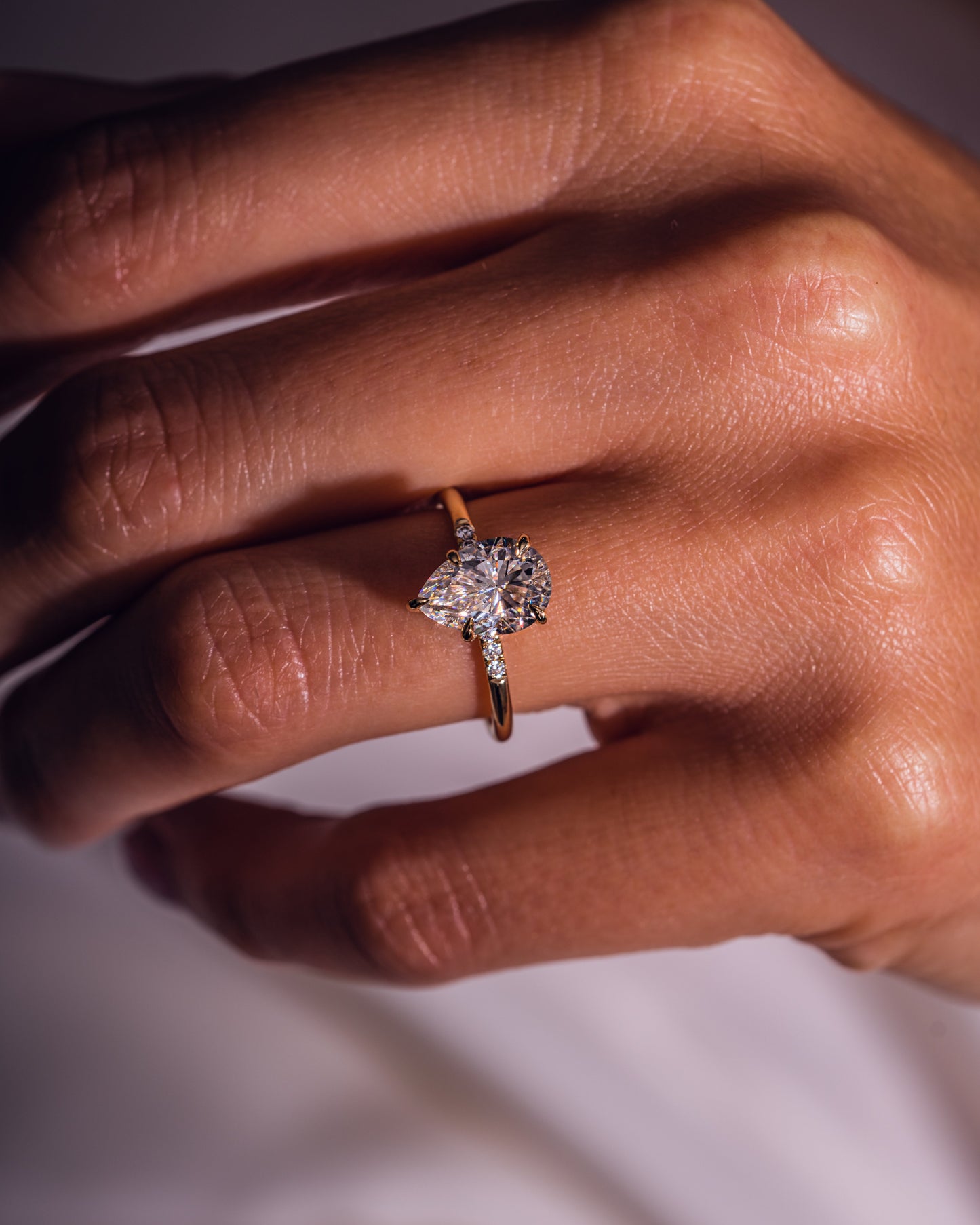 1.93 CT Pear Cut Lab Grown Diamond Engagement Ring With Hidden Halo Setting