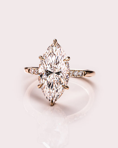 2.48 CT Marquise Cut Lab Grown Diamond Engagement Ring With Hidden Halo Setting