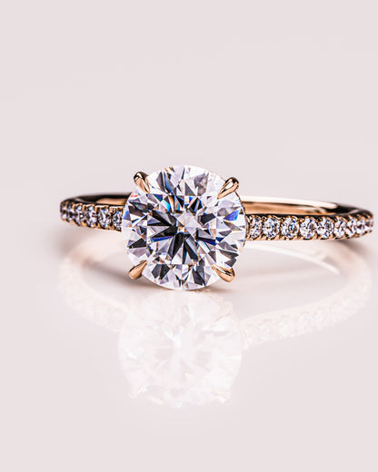 2.26 CT Round Cut Lab Grown Diamond Engagement Ring With Hidden Halo Setting