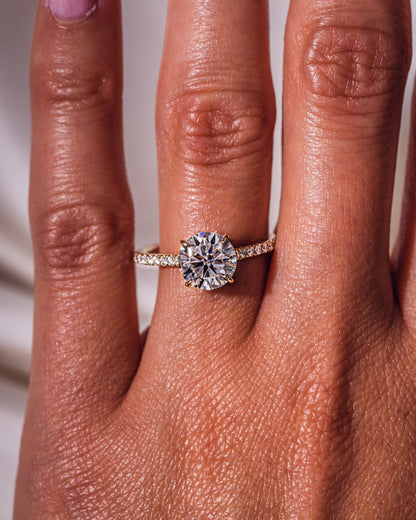 2.26 CT Round Cut Lab Grown Diamond Engagement Ring With Hidden Halo Setting