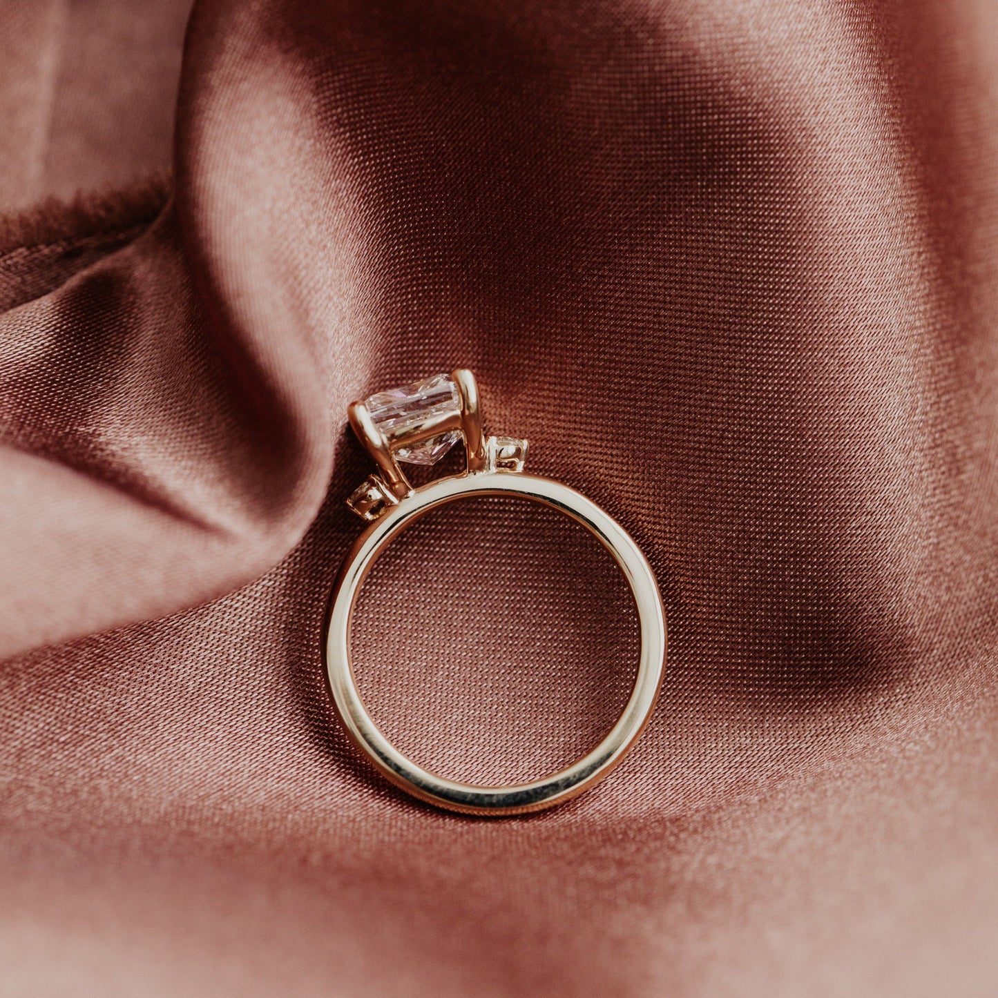 Marquise Shaped Three Stone Lab Grown Diamond Engagement Ring