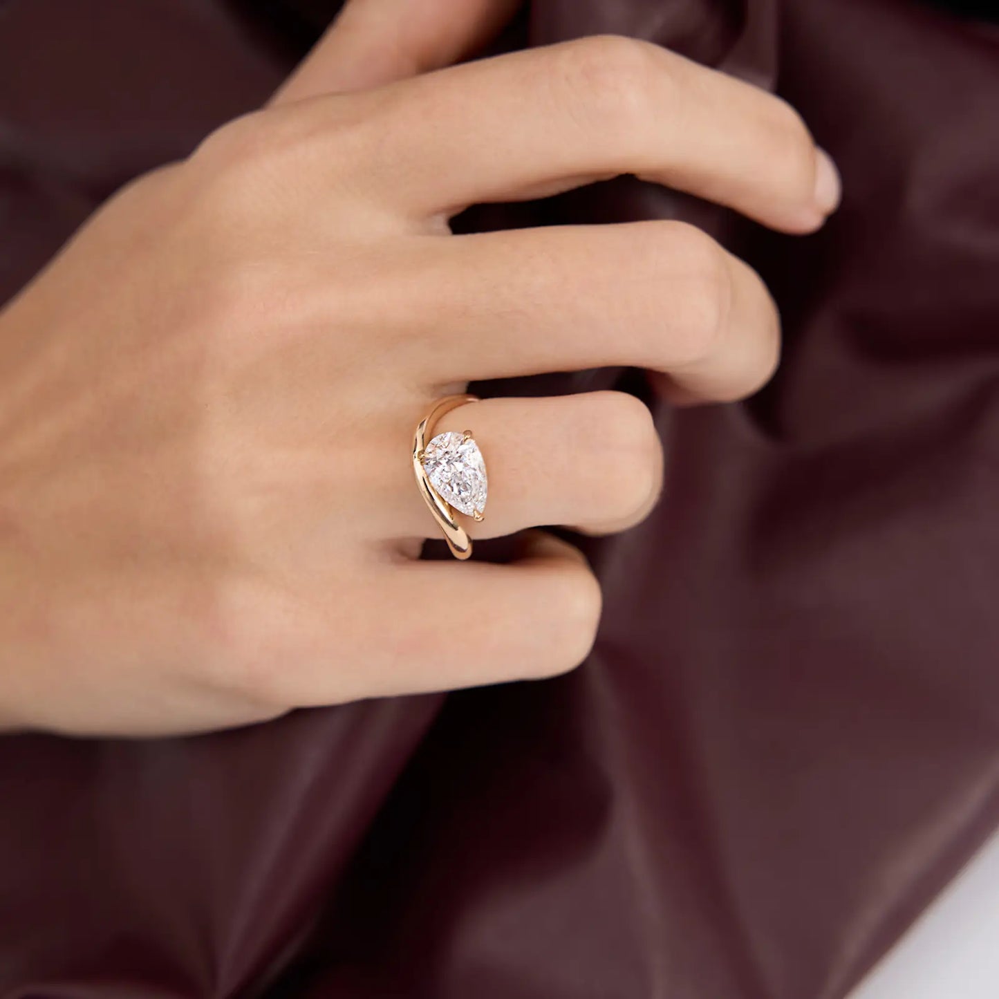 Timeless 2 CT Pear Cut Swirl Solitaire Styled Lab Grown Diamond Engagement Ring