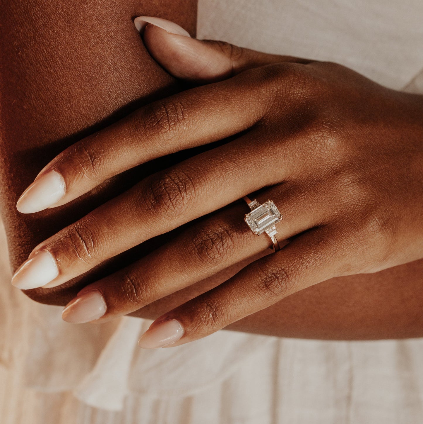 Marquise Shaped Three Stone Lab Grown Diamond Engagement Ring