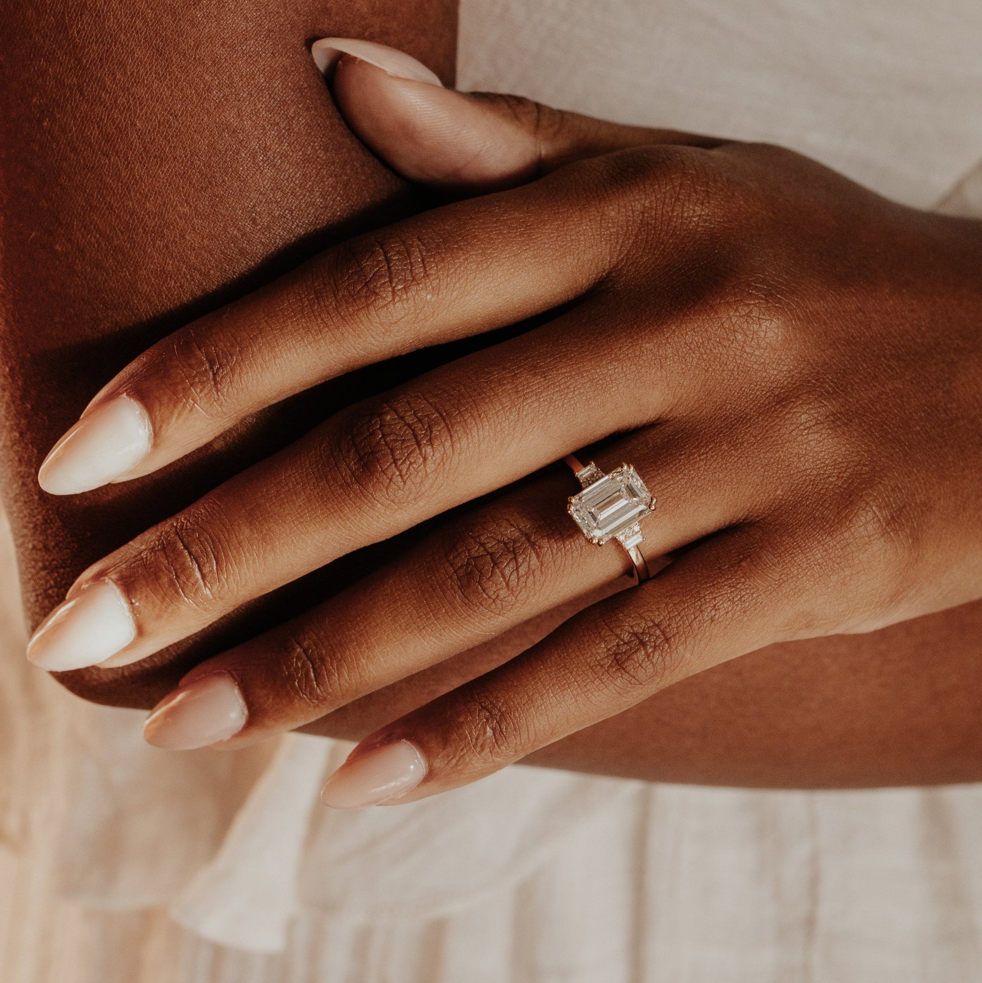 Marquise Shaped Three Stone Lab Grown Diamond Engagement Ring