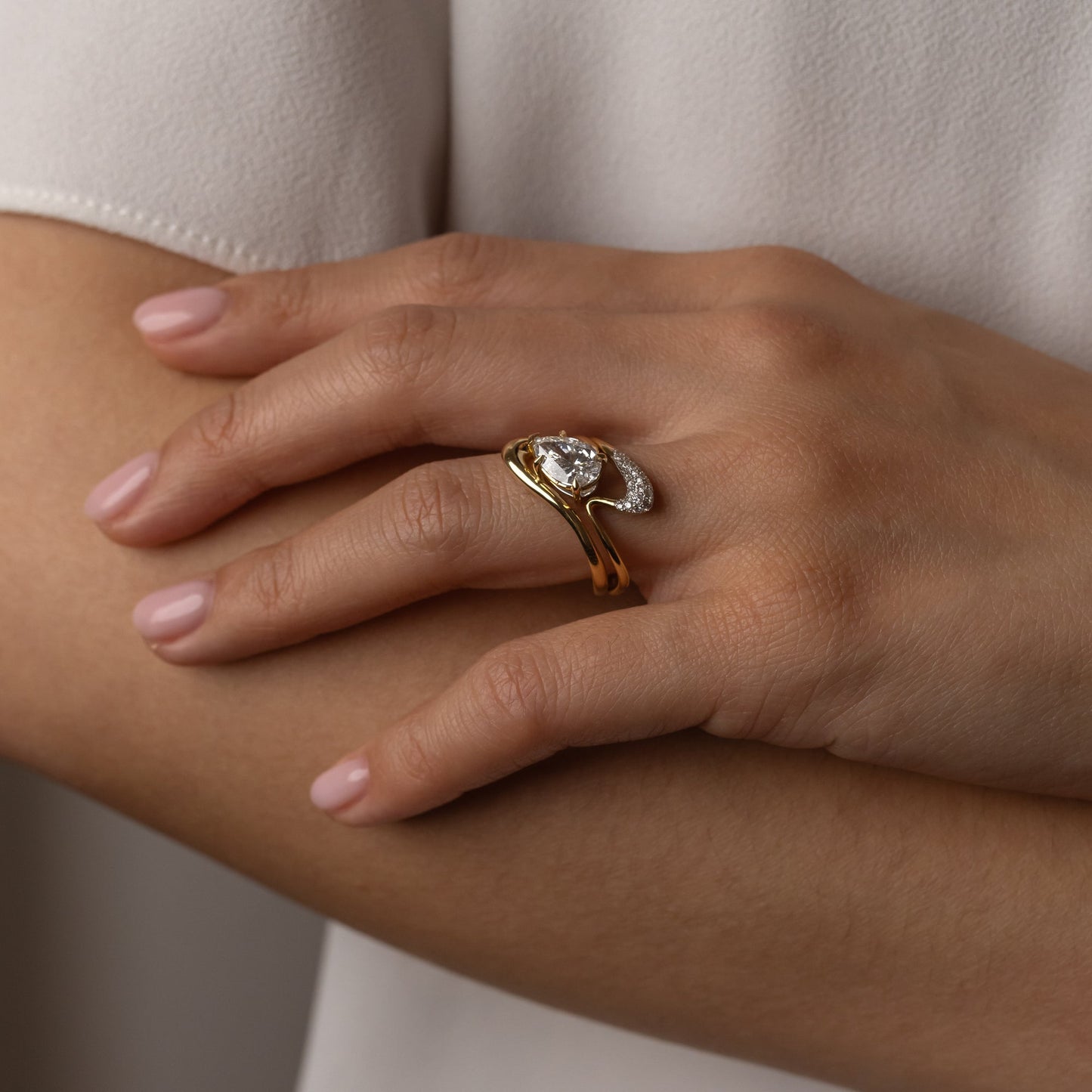 1.54 CT Pear Cut Curved Solitaire Lab Grown Diamond Engagement Ring