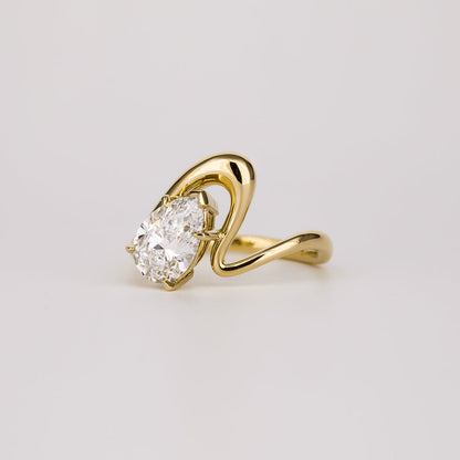 1.54 CT Pear Cut Curved Solitaire Lab Grown Diamond Engagement Ring