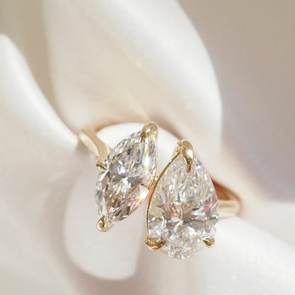 2.5 CT Pear & Marquise Cut Toi Et Moi Lab Grown Diamond Engagement Ring