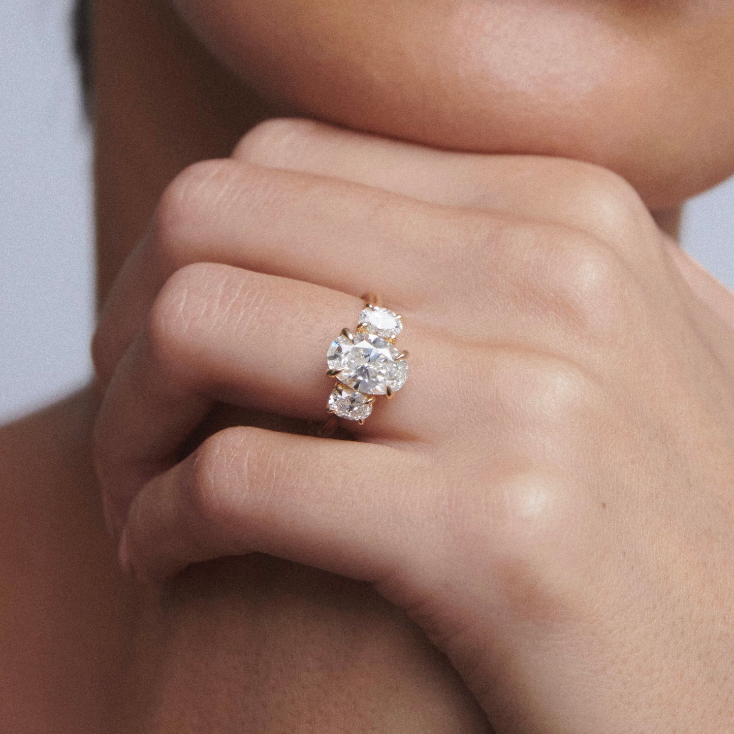 1.5 CT Oval Cut Three Stones Lab Grown Diamond Engagement Ring