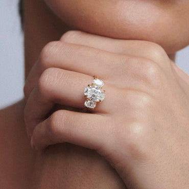 1.5 CT Oval Cut Three Stones Lab Grown Diamond Engagement Ring