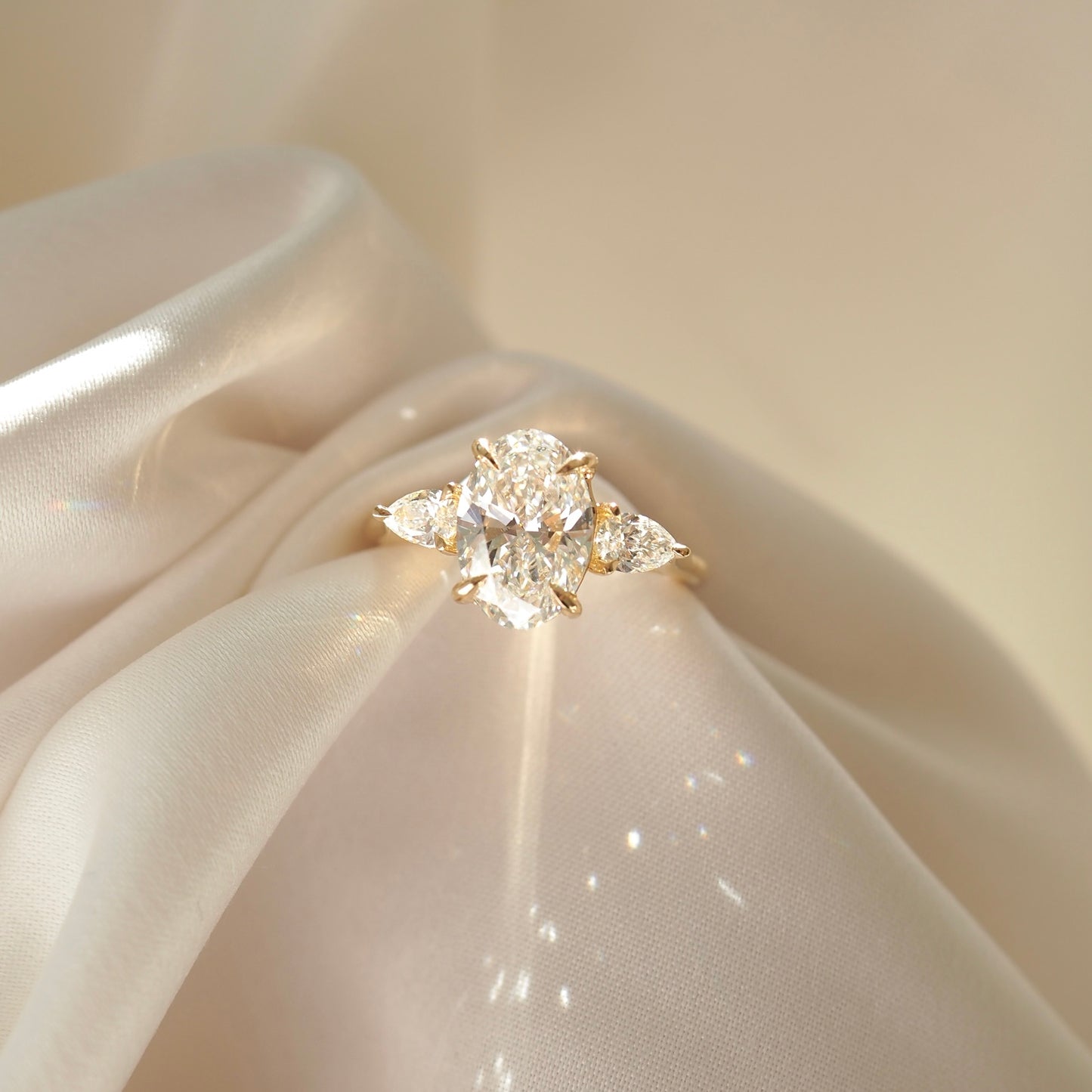 1.5 CT Oval Cut Three Stones Lab Grown Diamond Engagement Ring