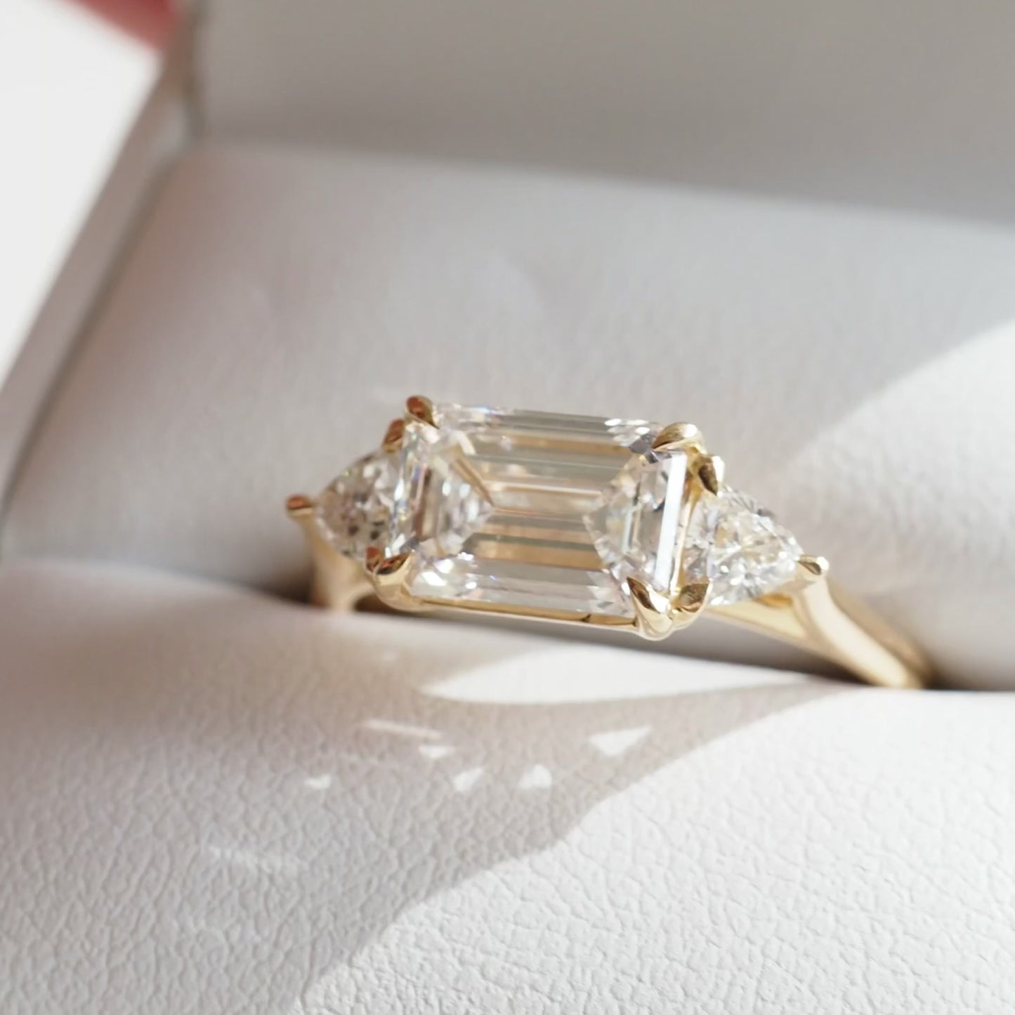 1.5 CT Emerald East West Three Stones Lab Grown Diamond Engagement Ring