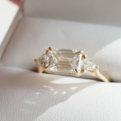 1.5 CT Emerald East West Three Stones Lab Grown Diamond Engagement Ring