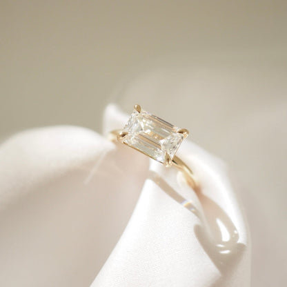 1 CT East West Emerald Cut Solitaire Lab Grown Diamond Engagement Ring