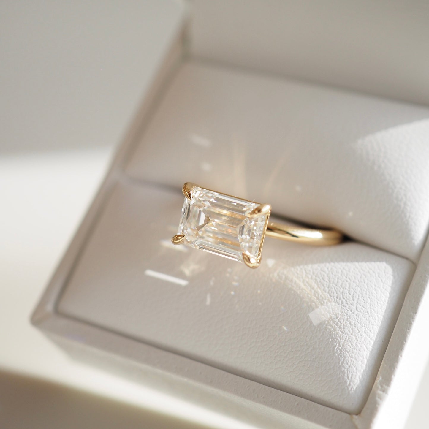 1 CT East West Emerald Cut Solitaire Lab Grown Diamond Engagement Ring