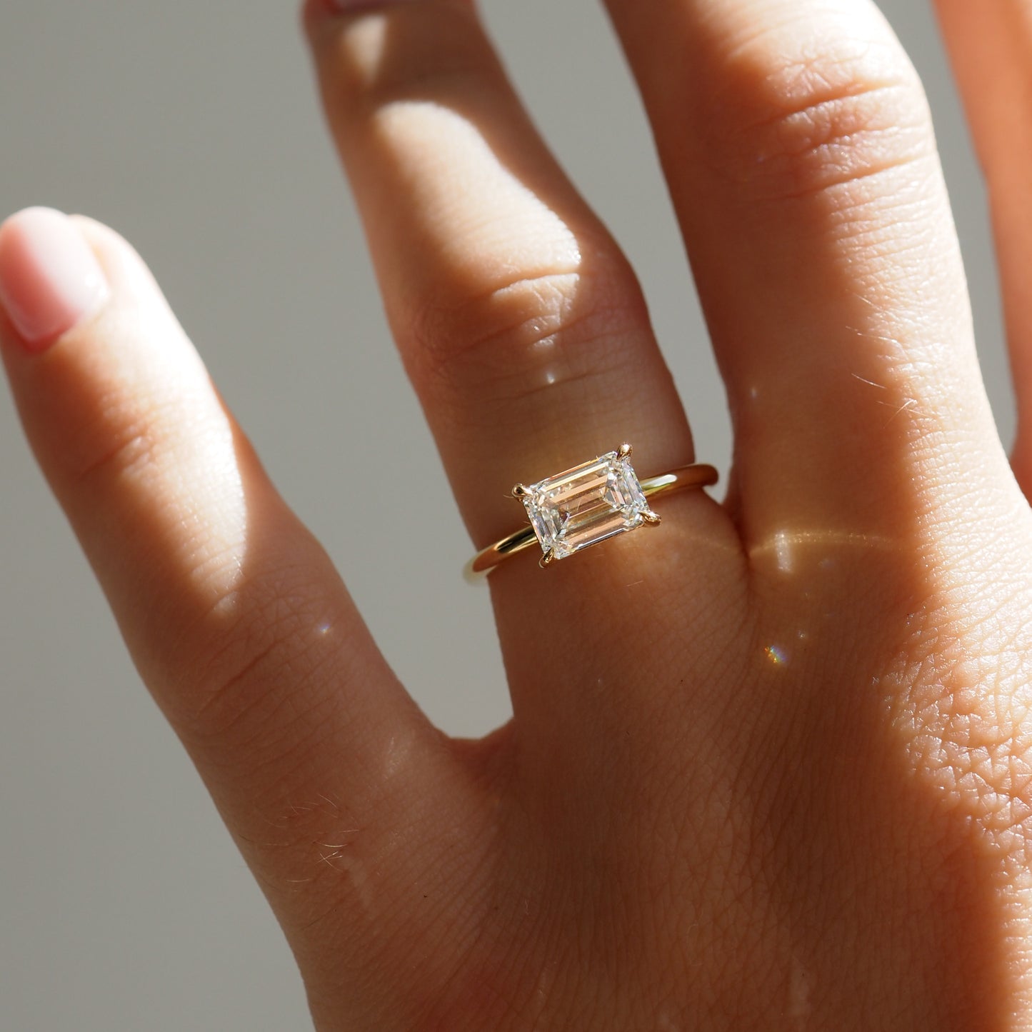 1 CT East West Emerald Cut Solitaire Lab Grown Diamond Engagement Ring