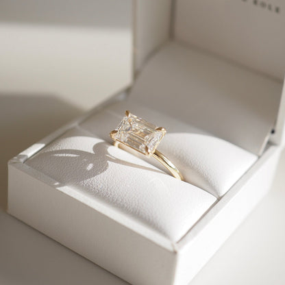 1 CT East West Emerald Cut Solitaire Lab Grown Diamond Engagement Ring