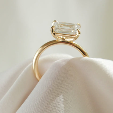 1 CT East West Emerald Cut Solitaire Lab Grown Diamond Engagement Ring