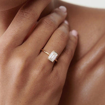 2 CT Emerald Cut Half Bezel Lab Grown Diamond Engagement Ring