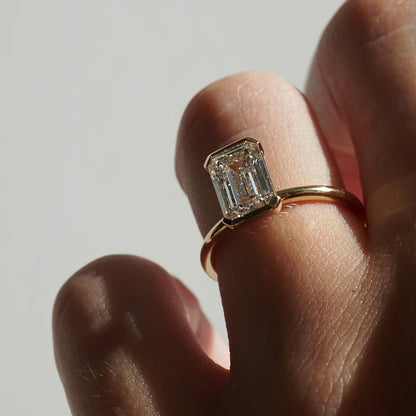 2 CT Emerald Cut Half Bezel Lab Grown Diamond Engagement Ring