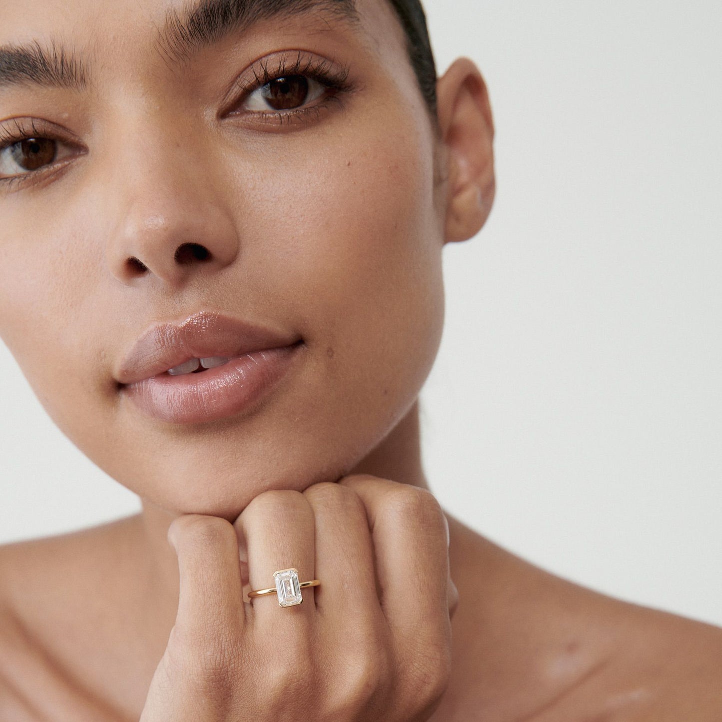 2 CT Emerald Cut Half Bezel Lab Grown Diamond Engagement Ring