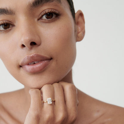 2 CT Emerald Cut Half Bezel Lab Grown Diamond Engagement Ring