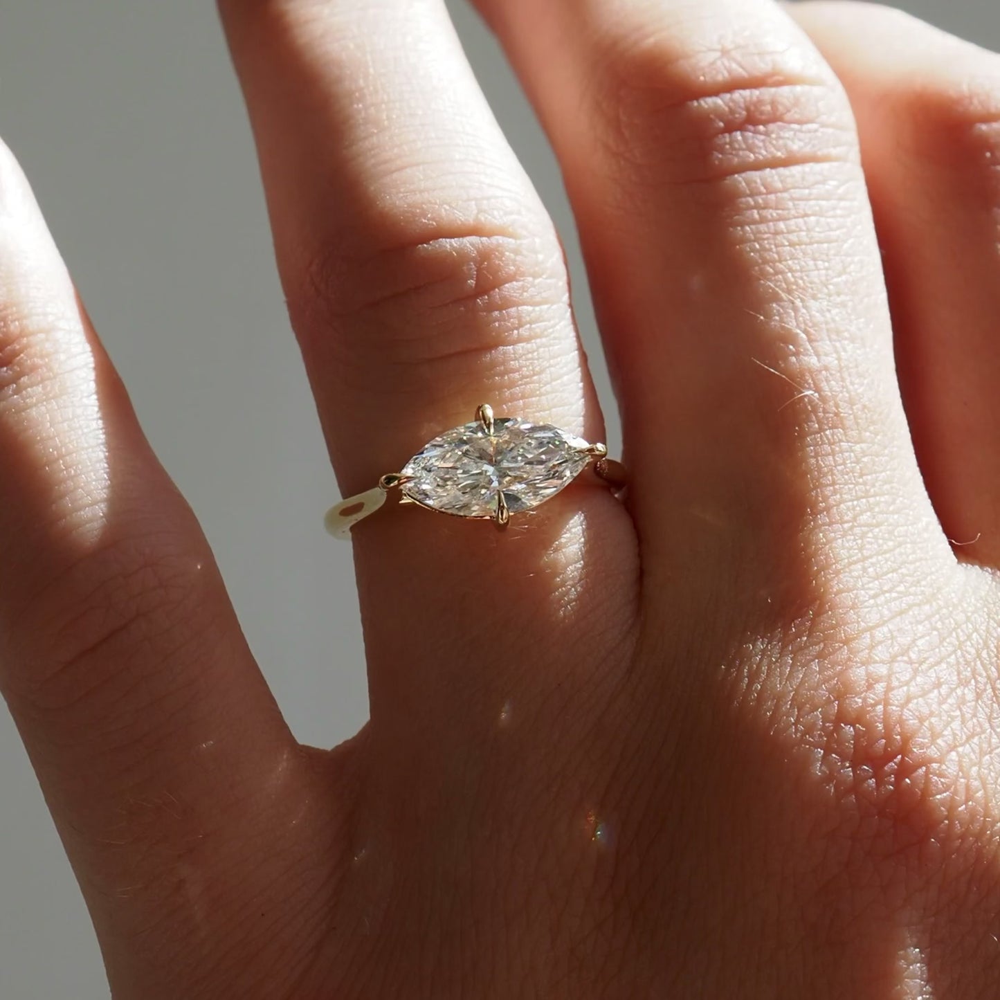 1.5 CT Marquise Cut East West Solitaire Lab Grown Diamond Engagement Ring