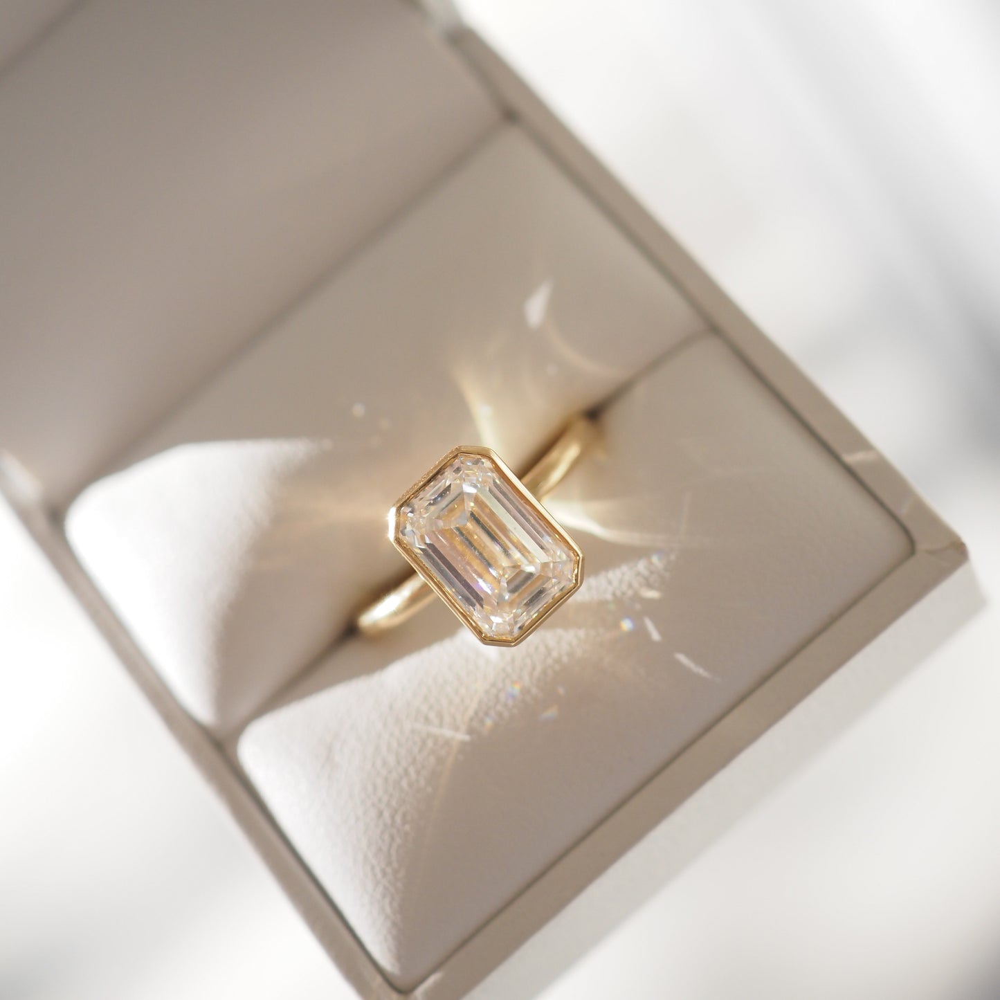 2.5 CT Emerald Cut Bezel Lab Grown Diamond Engagement Ring