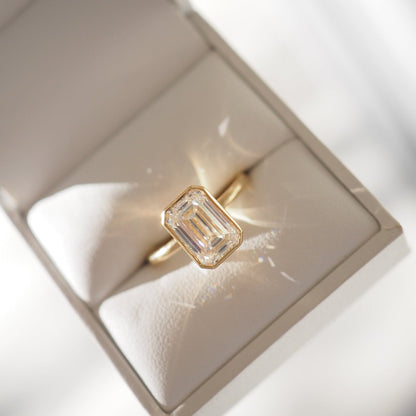 2.5 CT Emerald Cut Bezel Lab Grown Diamond Engagement Ring