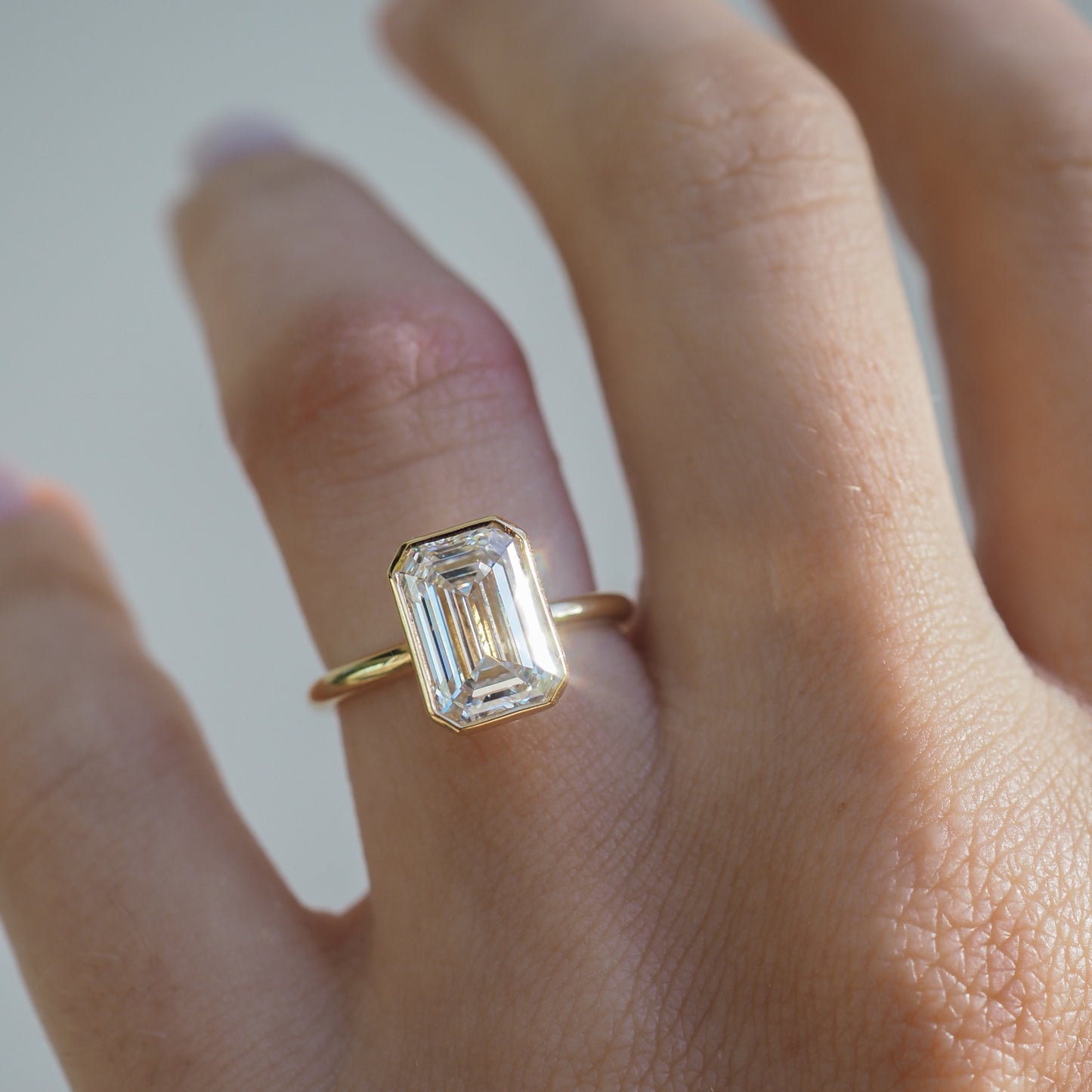 2.5 CT Emerald Cut Bezel Lab Grown Diamond Engagement Ring