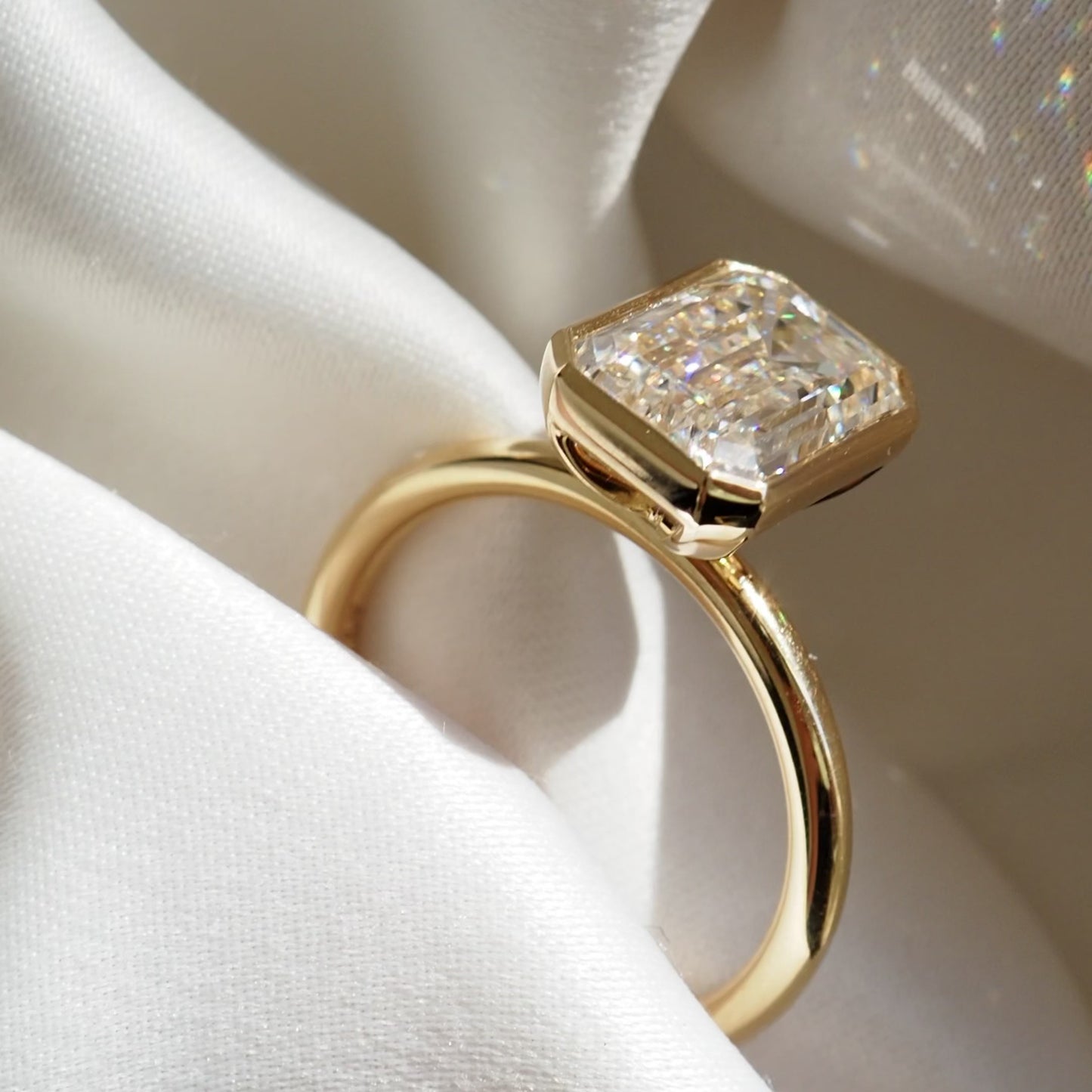 2.5 CT Emerald Cut Bezel Lab Grown Diamond Engagement Ring