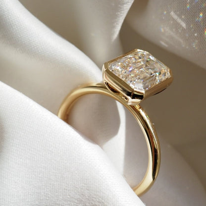 2.5 CT Emerald Cut Bezel Lab Grown Diamond Engagement Ring