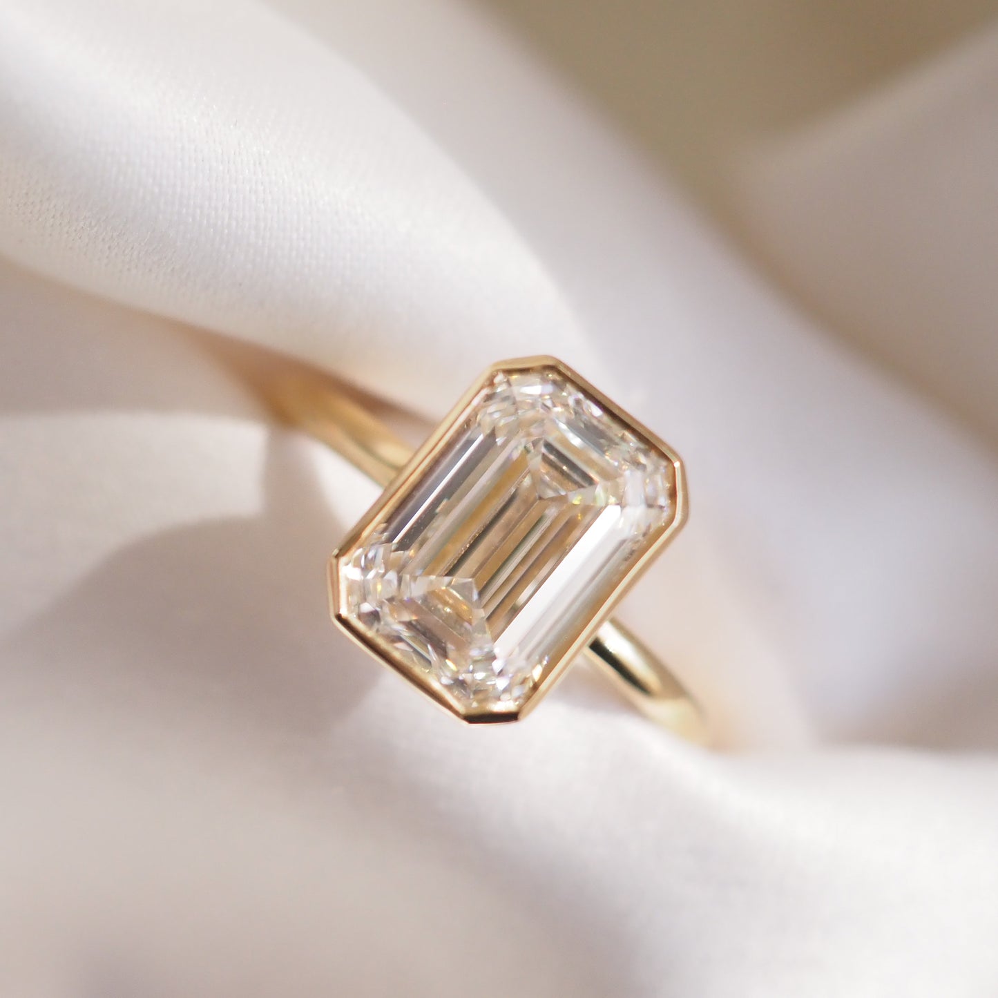 2.5 CT Emerald Cut Bezel Lab Grown Diamond Engagement Ring